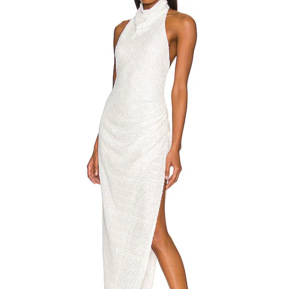 Amanda Uprichard White Sequins Backless Dress